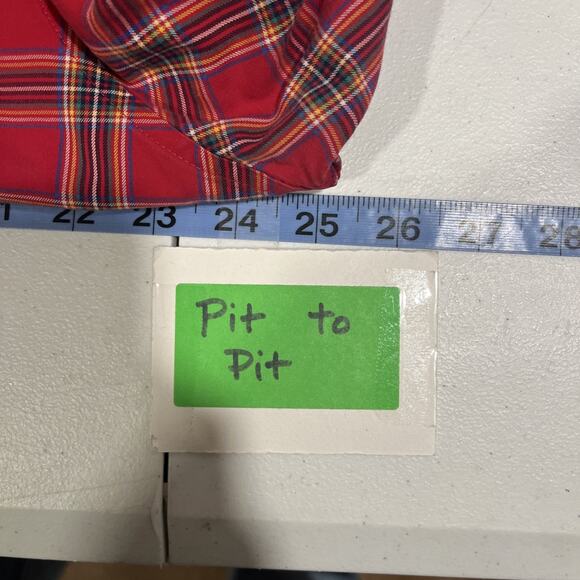 Lands End Cotton Mens Traditional Fit Red Plaid Button Up - Picture 8 of 12